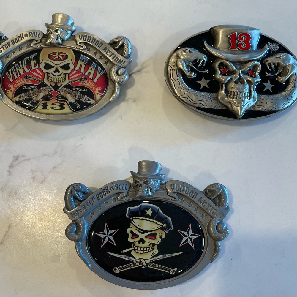 Vince Skull Belt Buckle Set - Black and Silver